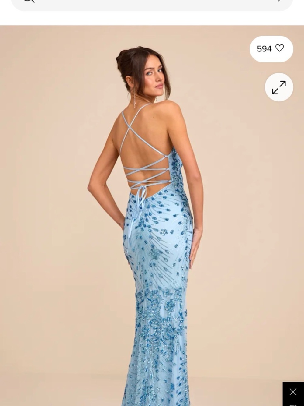 Lulu's Photo Finish Light Blue Sequin Lace Up Maxi Dress - NWT size M